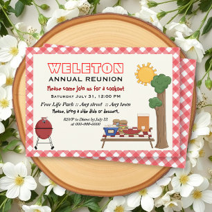 BBQ-cookie gezinshereniging, rode gingham grens Kaart