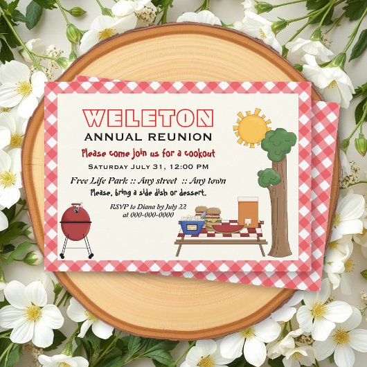 BBQ-cookie gezinshereniging, rode gingham grens Kaart