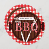 BBQ Cookout Barbecue Gingham Country Invitation Kaart (Voorkant / Achterkant)
