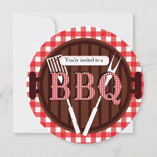 BBQ Cookout Barbecue Gingham Country Invitation Kaart (Voorkant)