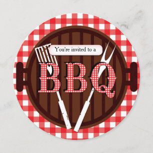 BBQ Cookout Barbecue Gingham Country Invitation Kaart