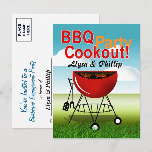 BBQ Cookout - Engagement Party Briefkaart (Voorkant / Achterkant)