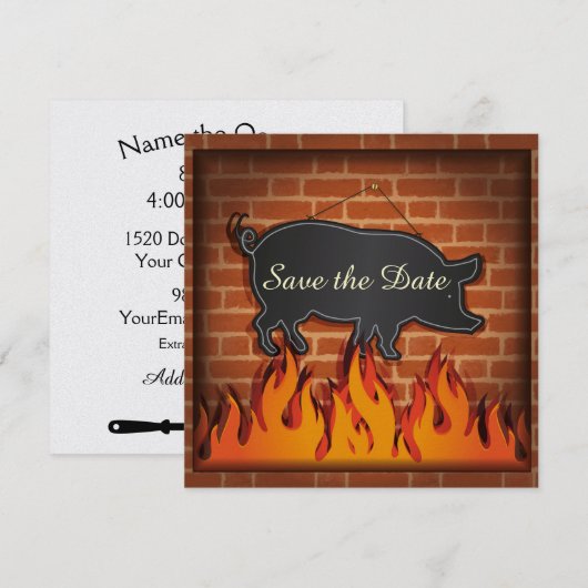 BBQ Cookout Pig Pickin' ! Save The Date (Voorkant / Achterkant)