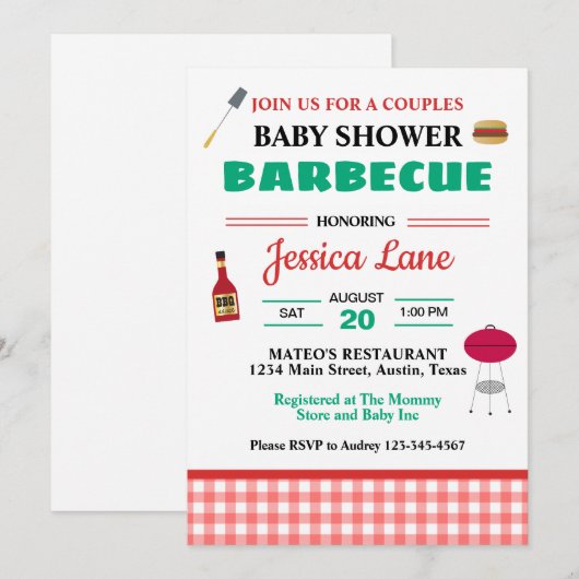 BBQ Couples Baby shower Kaart (Voorkant / Achterkant)