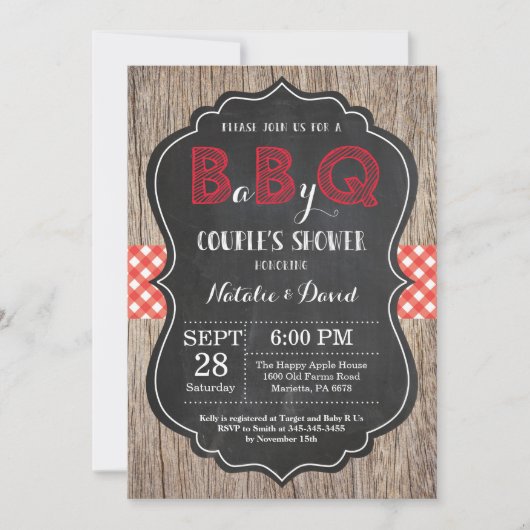BBQ Couples Shower Invitation Baby Q Backyard Basi Kaart (Voorkant)