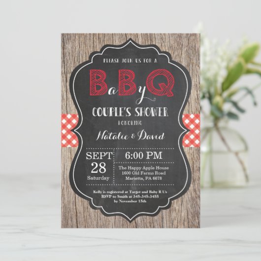 BBQ Couples Shower Invitation Baby Q Backyard Basi Kaart (Staand voorkant)
