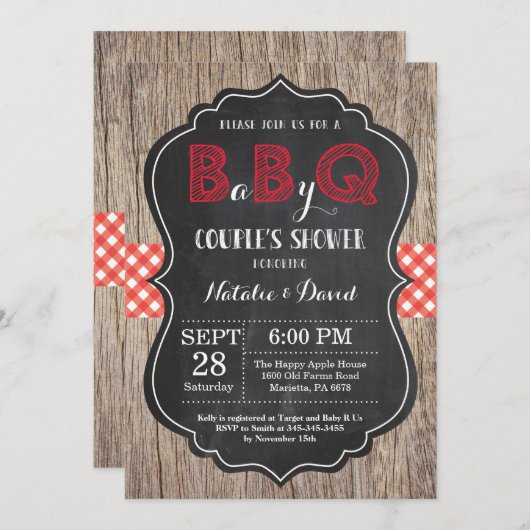 BBQ Couples Shower Invitation Baby Q Backyard Basi Kaart (Voorkant / Achterkant)