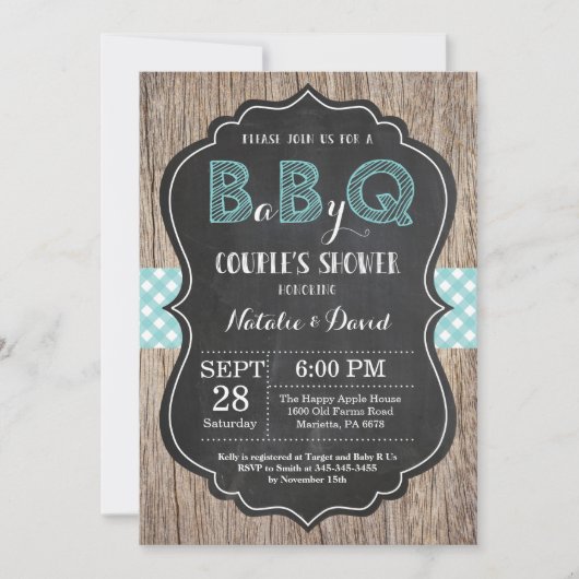 BBQ Couples Shower Invitation Baby Q Backyard Basi Kaart (Voorkant)