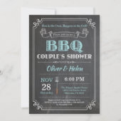 BBQ Couples Shower Invitation Chalkboard Aqua Kaart (Voorkant)