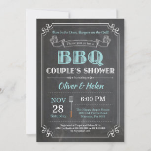 BBQ Couples Shower Invitation Chalkboard Aqua Kaart