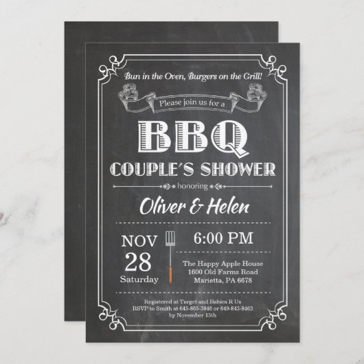 BBQ Couples Shower Invitation Chalkboard Kaart (Voorkant / Achterkant)