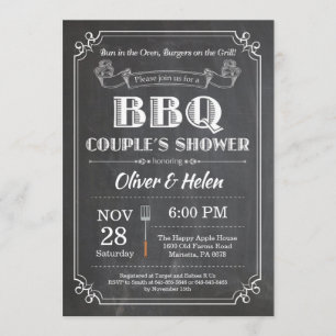 BBQ Couples Shower Invitation Chalkboard Kaart