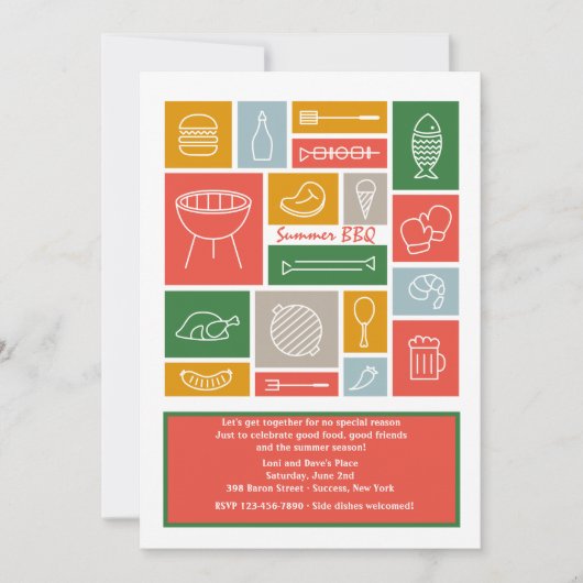 BBQ de Uitnodiging van Pictogrammen (Voorkant)