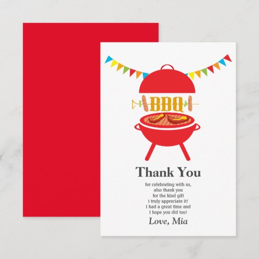 bbq de verjaardagspartij, barbecue, bbq grill, bedankkaart (Voorkant / Achterkant)