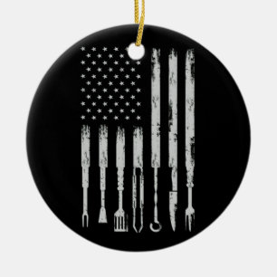 BBQ Design Smoking Barbecue USA Flag Keramisch Ornament