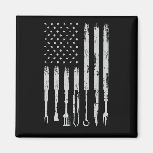 BBQ Design Smoking Barbecue USA Flag Magneet (Voorkant)