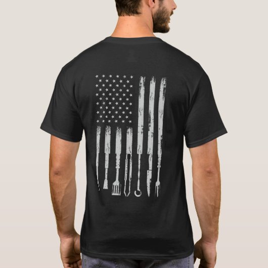 BBQ Design Smoking Barbecue USA Flag T-shirt (Achterkant)