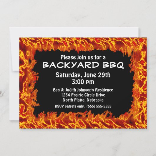 BBQ Dinner Realistic Flames Uitnodigingen (Achterkant)