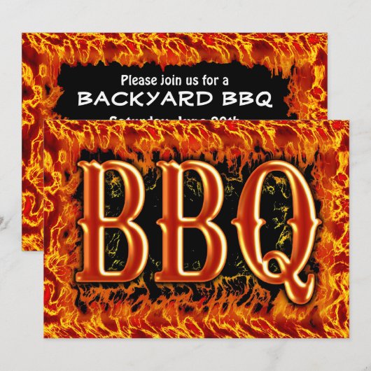BBQ Dinner Realistic Flames Uitnodigingen (Voorkant / Achterkant)