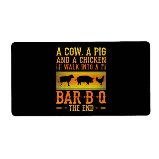 BBQ | Een koe, een varken en een kip lopen een BBQ Etiket (Voorkant)