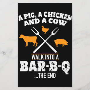 BBQ Een varken A Chicken en een Koe Funny BBQ Briefpapier