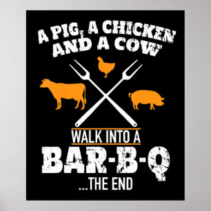 BBQ Een varken A Chicken en een Koe Funny BBQ Poster