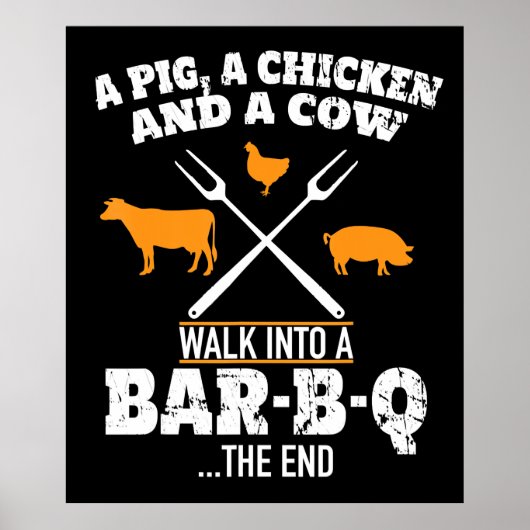 BBQ | Een varken A Chicken en een Koe Funny BBQ Poster (Voorkant)