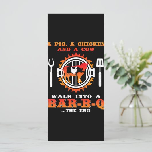 BBQ | Een varken en een kip lopen in een bar BBQ Menu (Staand voorkant)