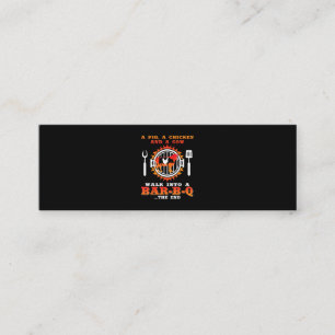 BBQ   Een varken en een kip lopen in een bar BBQ Mini Visitekaartje