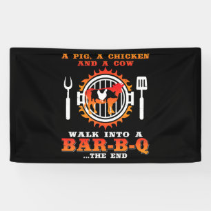 BBQ Een varken en een kip lopen in een bar BBQ Spandoek
