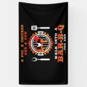 BBQ | Een varken en een kip lopen in een bar BBQ Spandoek (Verticaal)