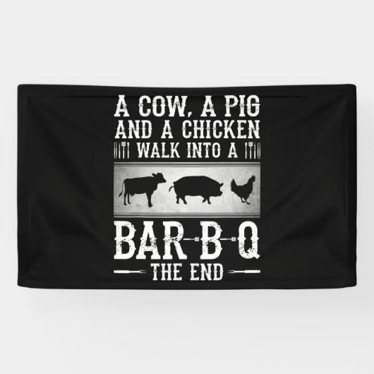 BBQ | Een varken met een varkensstapel en een kipp Spandoek (Horizontaal)