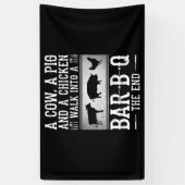 BBQ | Een varken met een varkensstapel en een kipp Spandoek (Verticaal)