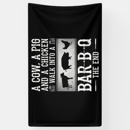 BBQ | Een varken met een varkensstapel en een kipp Spandoek (Verticaal)