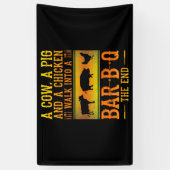 BBQ | Een varken met een varkensstapel en een kipp Spandoek (Verticaal)