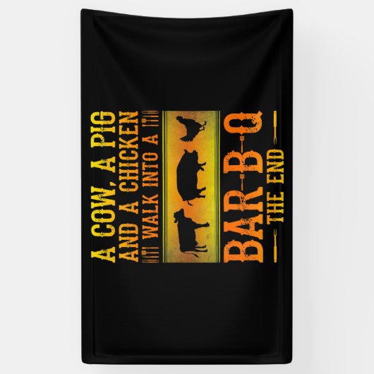 BBQ | Een varken met een varkensstapel en een kipp Spandoek (Verticaal)