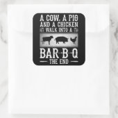 BBQ | Een varken met een varkensstapel en een kipp Vierkante Sticker (Tas)