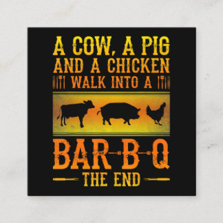 BBQ | Een varken met een varkensstapel en een kipp Vierkante Visitekaartje