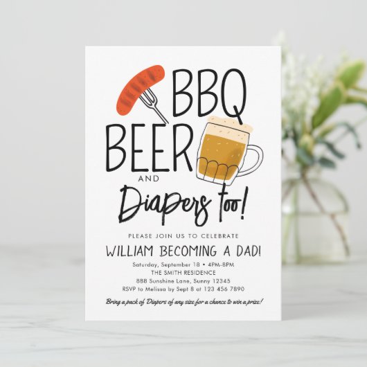 BBQ en Bier Baby shower Uitnodiging Waterverf (Staand voorkant)