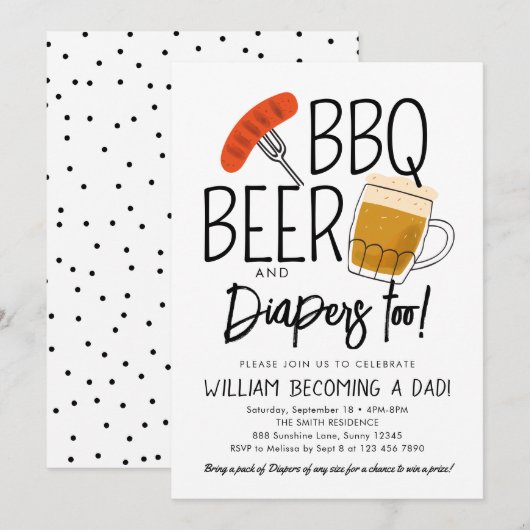 BBQ en Bier Baby shower Uitnodiging Waterverf (Voorkant / Achterkant)