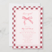 BBQ en Bows Gingham Meisje Baby shower Invitation Kaart (Voorkant)