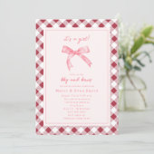 BBQ en Bows Gingham Meisje Baby shower Invitation Kaart (Staand voorkant)