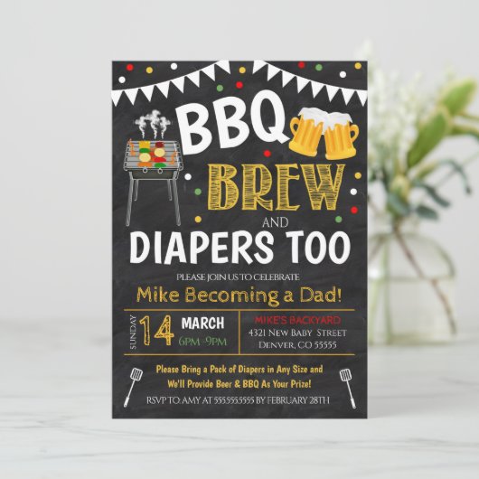 BBQ en de Uitnodiging van het Baby shower Beer (Staand voorkant)