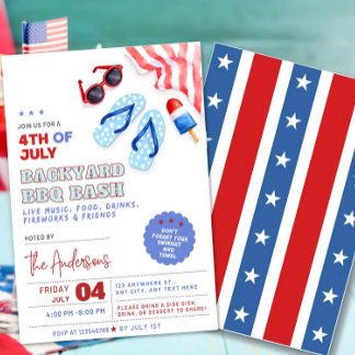 BBQ en Pool Party Uitnodiging 4 juli Achtertuin