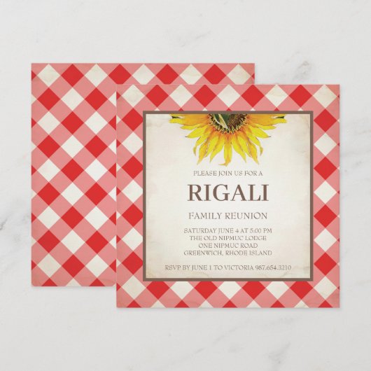 BBQ Familie Reünie Uitnodiging Gingham Print (Voorkant / Achterkant)