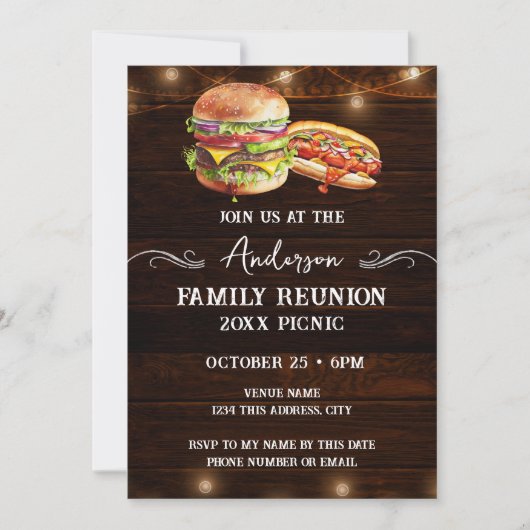 BBQ Family Reunion Rustic Picnic Kaart (Voorkant)