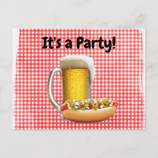 BBQ Feest uitnodigen op Gingham Feestdagenkaart (Voorkant)