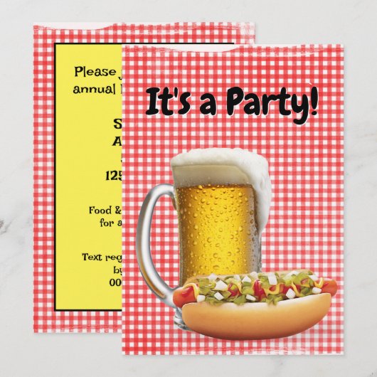 BBQ Feest uitnodigen op Gingham Kaart (Voorkant / Achterkant)