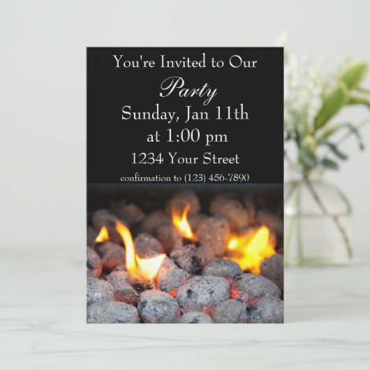 BBQ-feest vuur uitnodiging (Staand voorkant)
