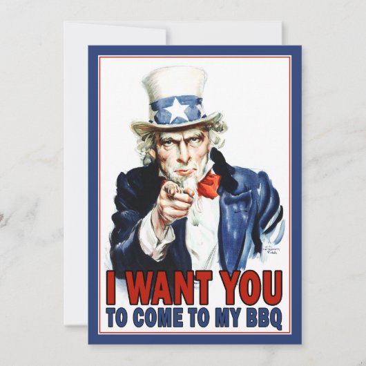 BBQ / Feestuitnodiging:  Uncle Sam Kaart (Voorkant)